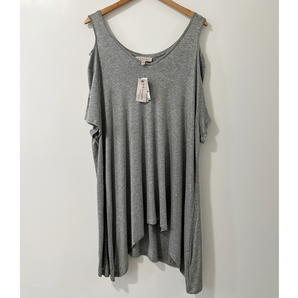 Philosophy Heather Gray‎ Cold Shoulder Asymmetrical Relaxed Blouse Size 3X